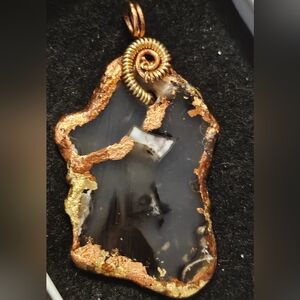 Copper Wire Wrapped Natural Montana Agate Pendant - Handmade Women’s Jewelry